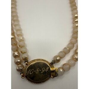 Vintage 1994 Monogram Double Strand Faux Pearl Necklace Gold Tone Clasp 10-8-94